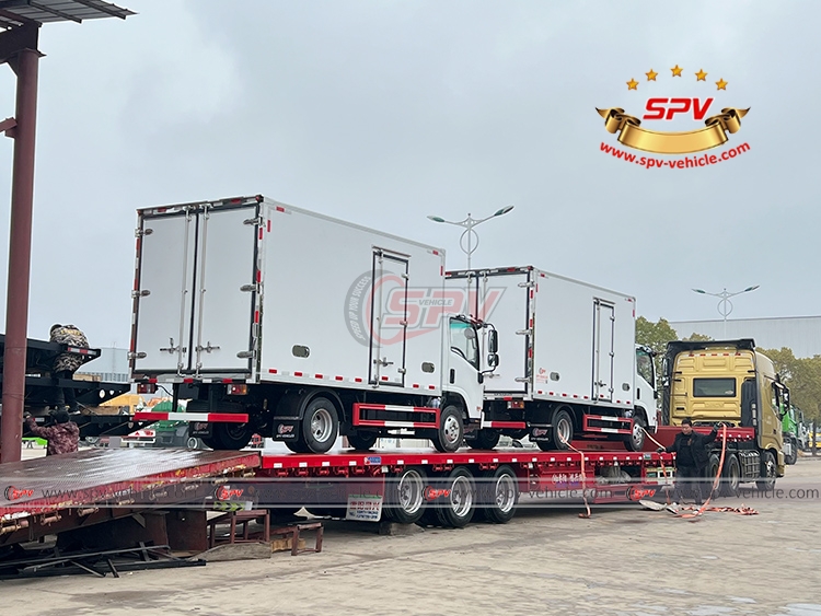 2 Units of ISUZU 4 Tons Frozen Trucks  Loading On The Flatbed Trailer